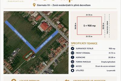 De vanzare 900 mp teren, Giarmata Vii pentru constructii ! - 1