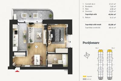 Apartament 2 camere, 55mp, finisaje premium, bloc 2026, metrou,Pallady - 9