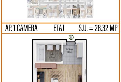 Garsoniera semidecomandata, cartier Militari Residence, comision 0% - 1