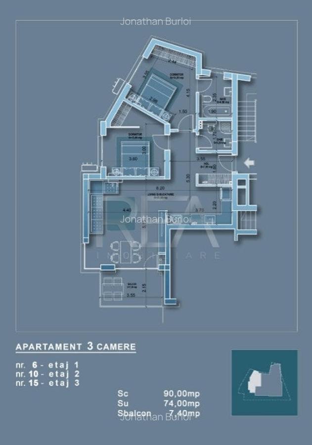 3 camere 74m utili -Zona Mosilor- - 4
