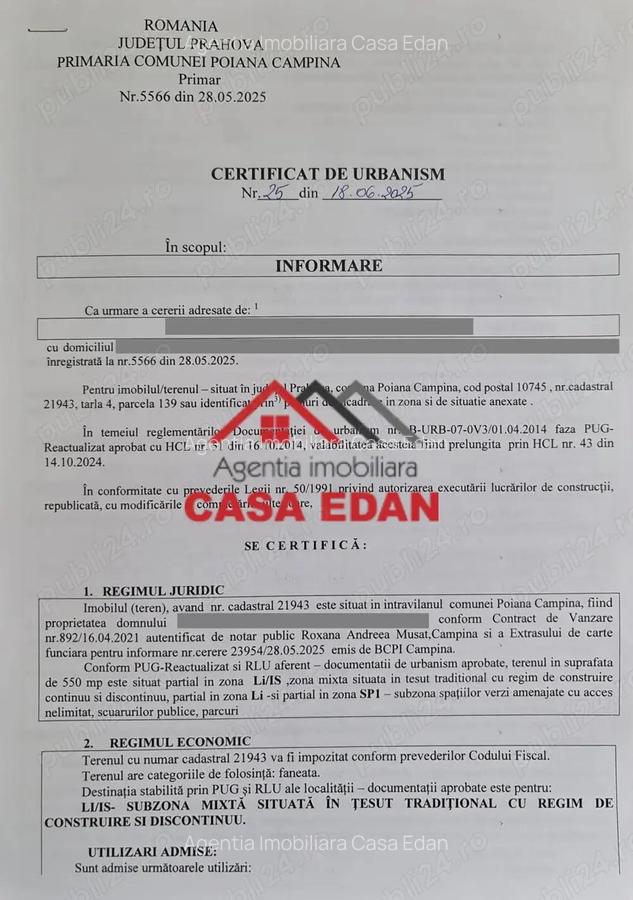 Teren intravilan neconstruibil in Poiana Campina--550 mp--5.300e - 20
