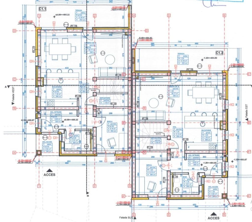 Proiect autorizat 4 duplexuri (8 unitati) - teren intravilan 2700 mp Chinteni - 3
