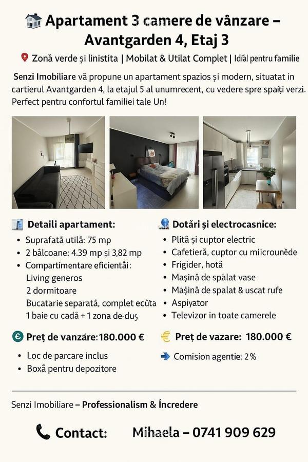 Apartament 3 camere, zona Avantgarden 4 - 10