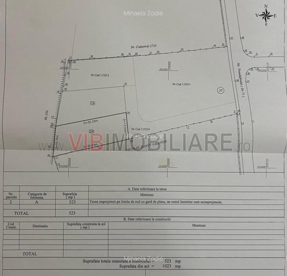 Corbeanca - Tamasi - str Trandafirului - teren 523 mp cu deschidere 13,50 mp - 5