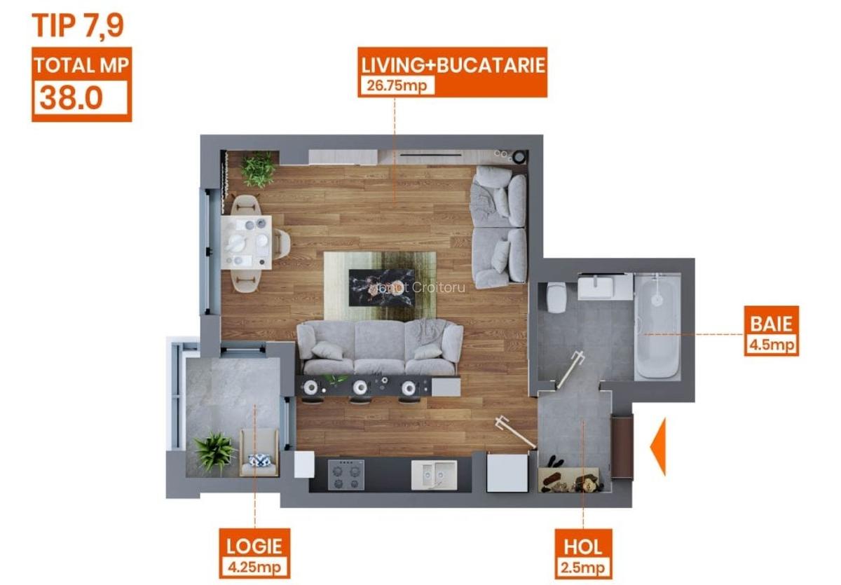 APARTAMENT CU O CAMERA, ET  4/10, LA BLOC NOU, FINALIZAT, DACIA - 5