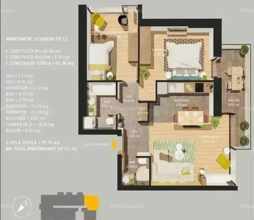 Apartament cu 3 camere decomandat în 13 Septembrie - 14