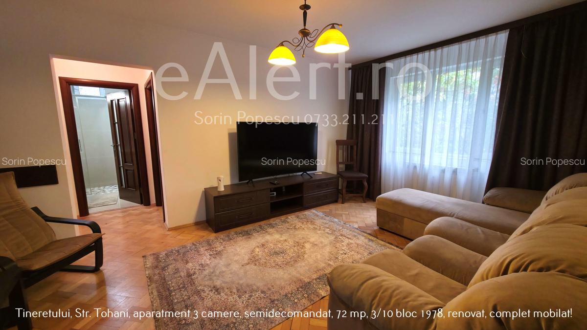 Apartament 3 camere decomandat, 72 mp, etaj 3/10 – Tineretului, strada Tohani. - 1