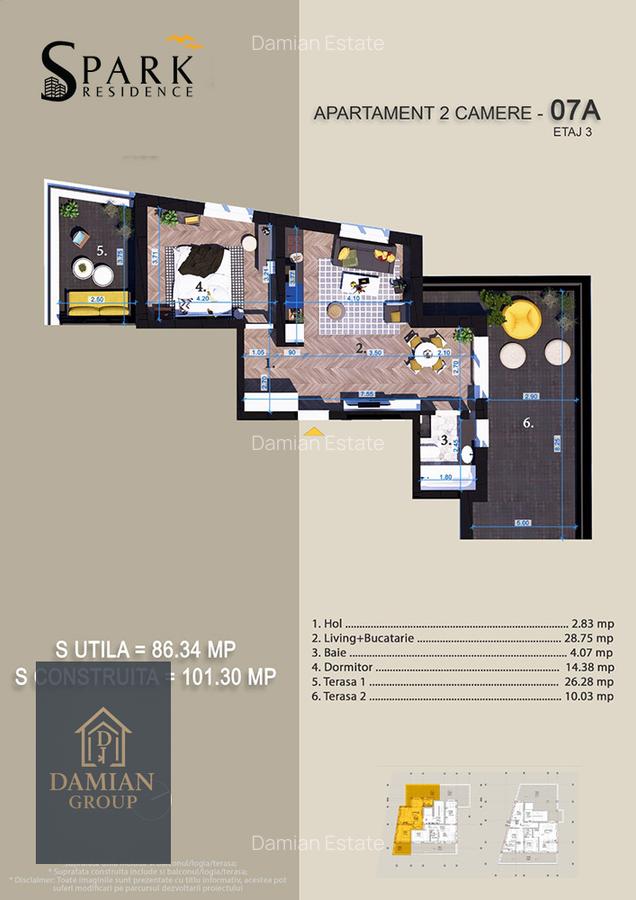 Apartament 2 cameret tip studio cu doua terase generoase lângă Parcul Teilor - 2