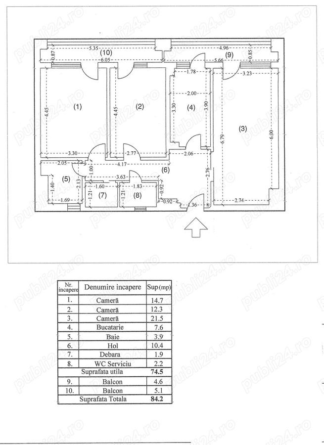 Vanzare apartament 3 camere, bd. Unirii, an 2000, etaj 1 din 7 - 7