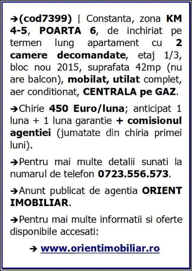 Km 4, Poarta 6, 2 camere, etaj 1, mobilat, gaze, inchirieri Constanta - 2