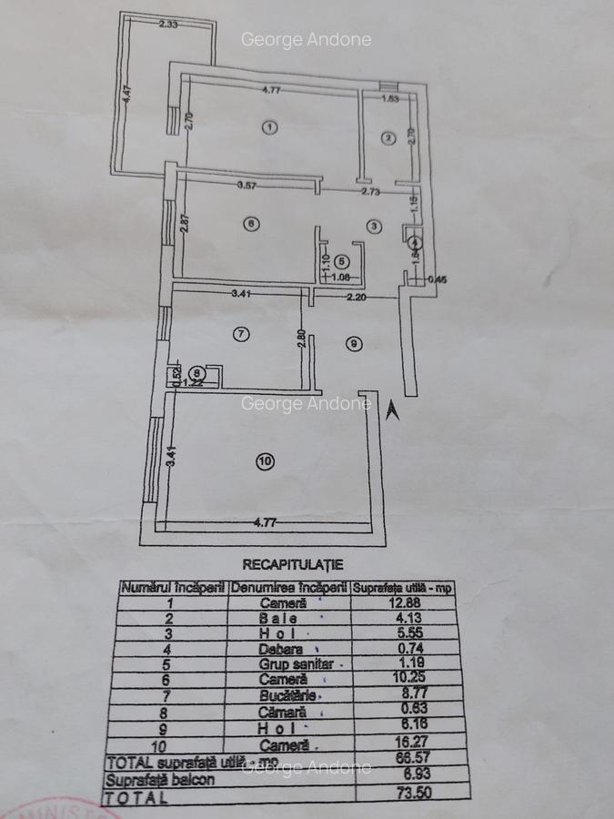Apartament 3 camere Decomandat, Frumoasa, etaj 5/8 - 7