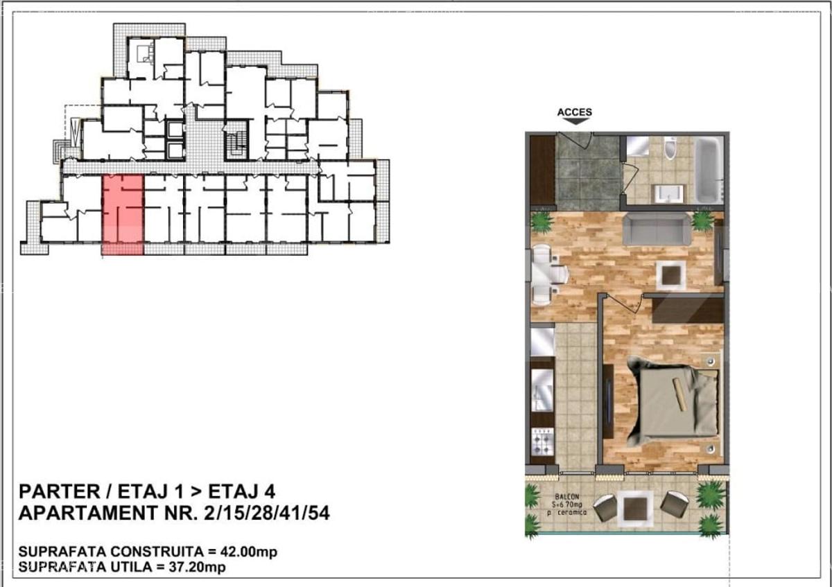 Apartament de vanzare37.20+ terasa 6,7 mp ceramica - bloc nou, zona Aurel Vlaicu - 1