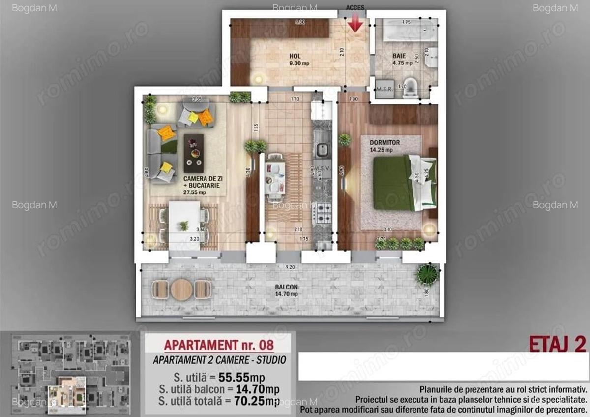 N. Grigorescu 2 camere decomandat 56 mp + terasa 15 mp - 2