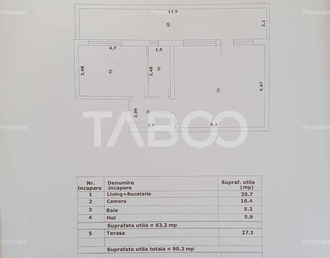 Apartament 2 camere de vanzare 63mp + terasa 27 mp constructie noua - 1