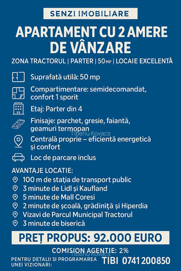Apartament cu 2 camere semidecomandat în Tractorul - 1