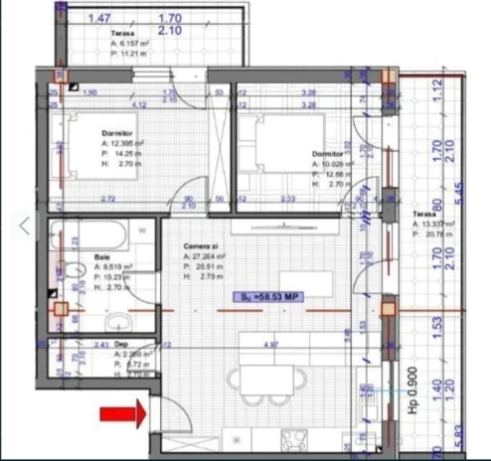 Apartament de 3 camere, 59 mp,2 balcoane , zona Terra - 1 Apartament de 3 camere, 59 mp,2 balcoane , zona Terra - 1