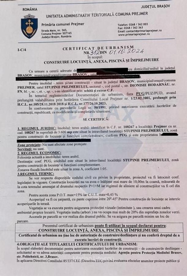 Teren de vanzare in  Prejmer de 3,600 mp ,  intravilan cu utilitati - 6