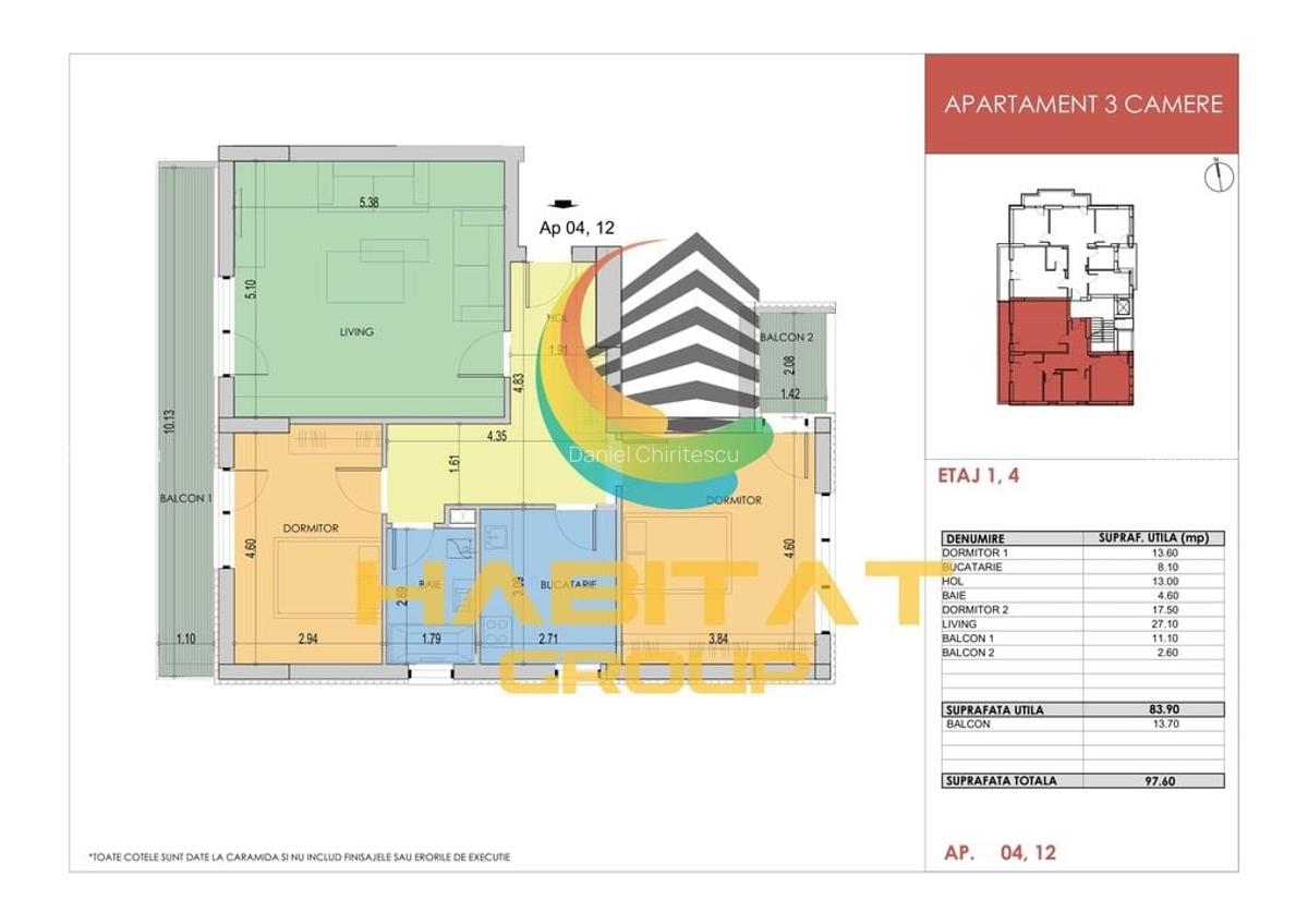 Apartament 3 Camere Decomandat 97.6Mp Bloc Nou Grand Arena - 2