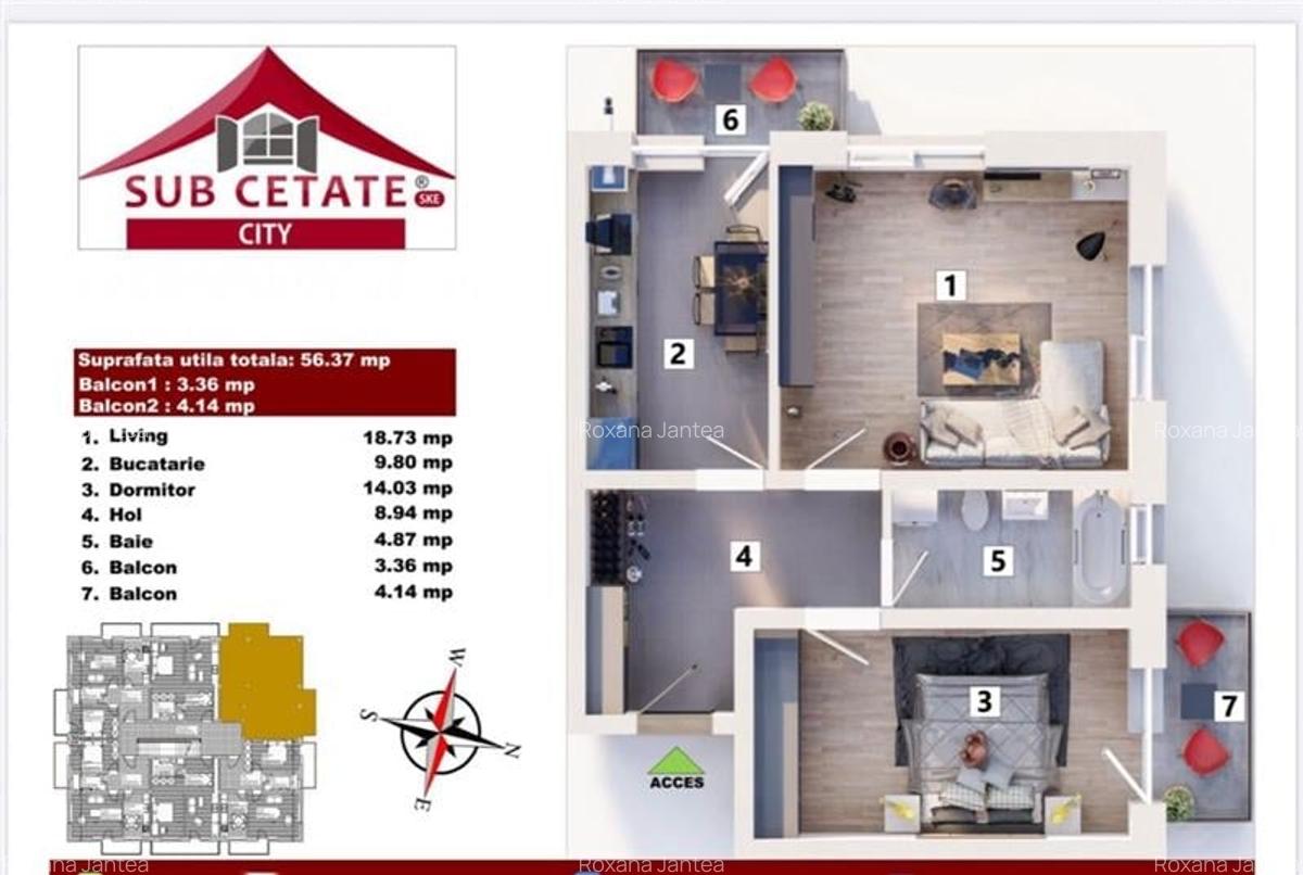 Apartament cu 2 camere decomandat, mobilat în Sânpetru - 14