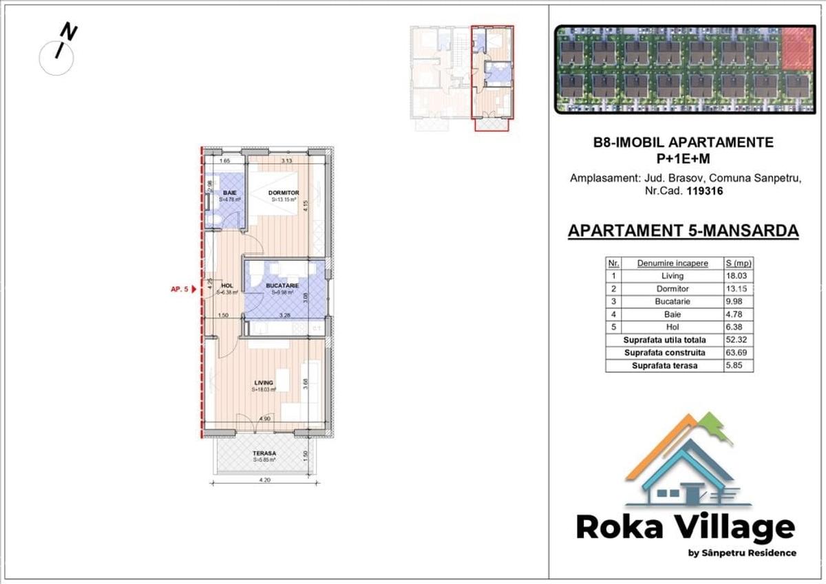Apartament 2 Camere Spațios, în Bloc tip Vilă. Etaj 2 - 8