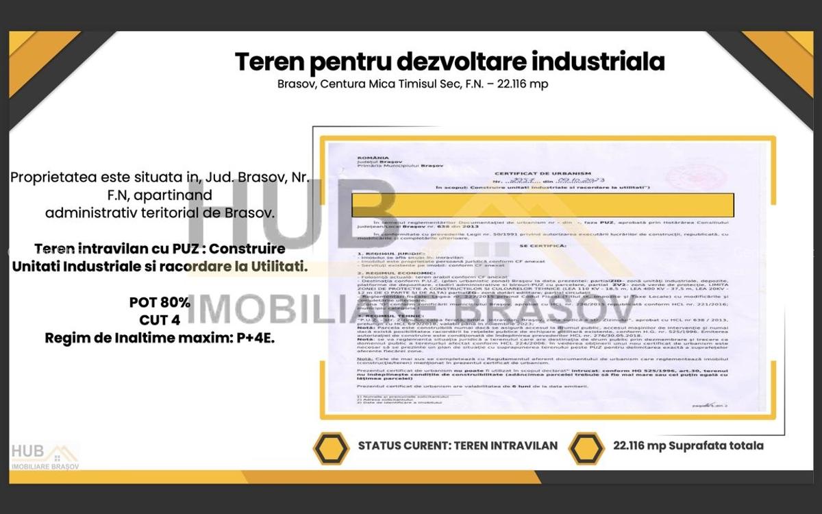 Teren Industriala cu PUZ | Centura Mica | 22.116mp - 3