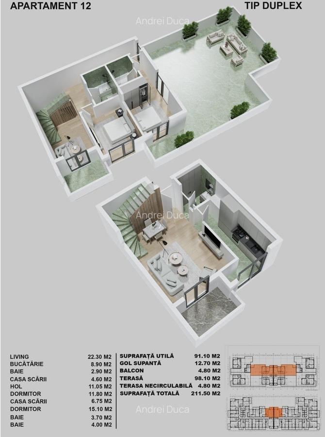 3 camere-185 mp-Penthouse-5 min Metrou Berceni-Mobila bucatarie inclusa - 12