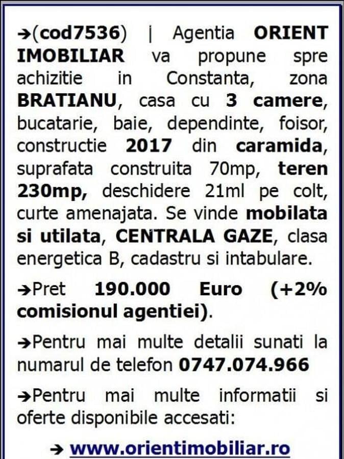 Bratianu, casa 3 camere de vanzare, mobilata, gaze, vanzari Constanta, - 16