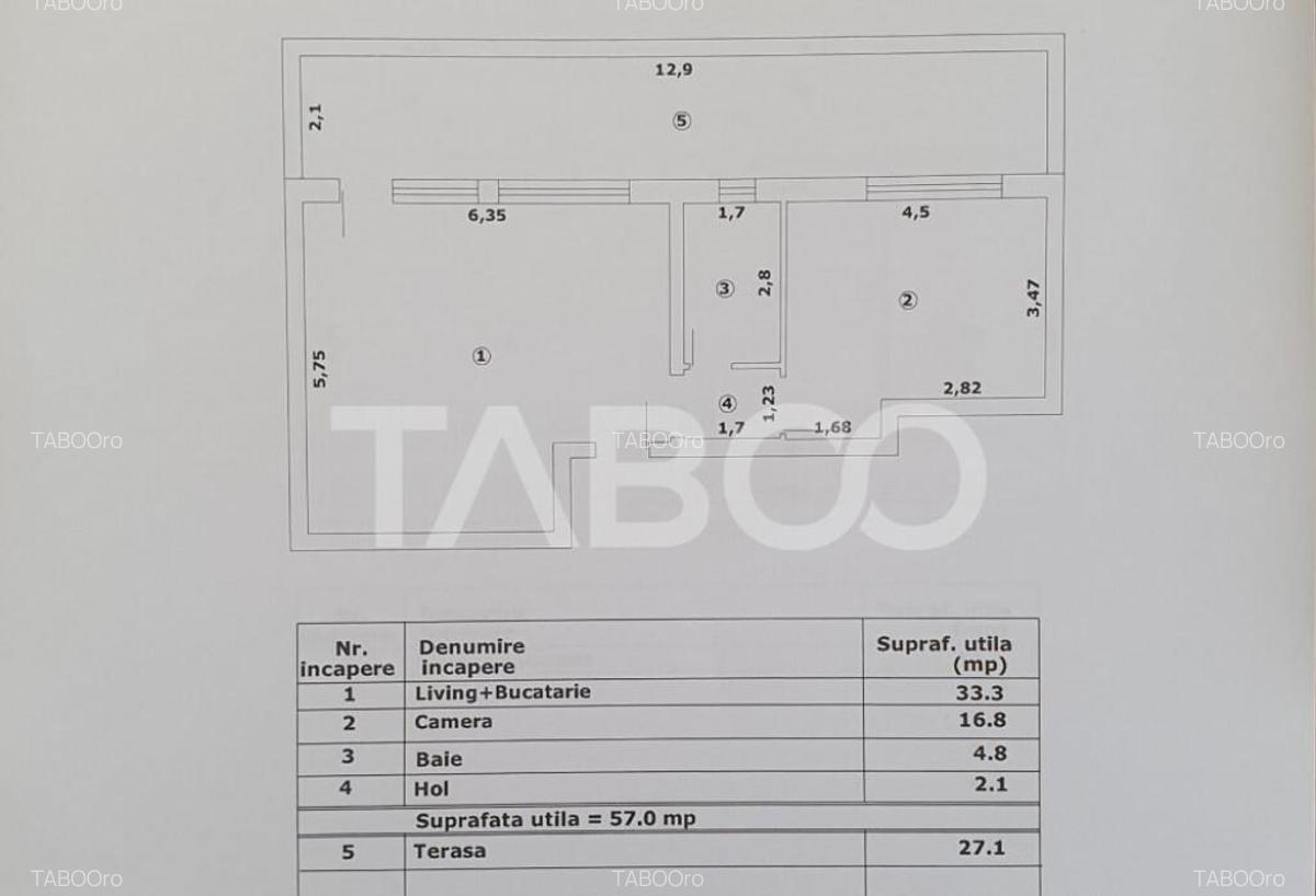 Apartament 2 camere decomandat 47 mp utili + terasa 27 mp no - 1