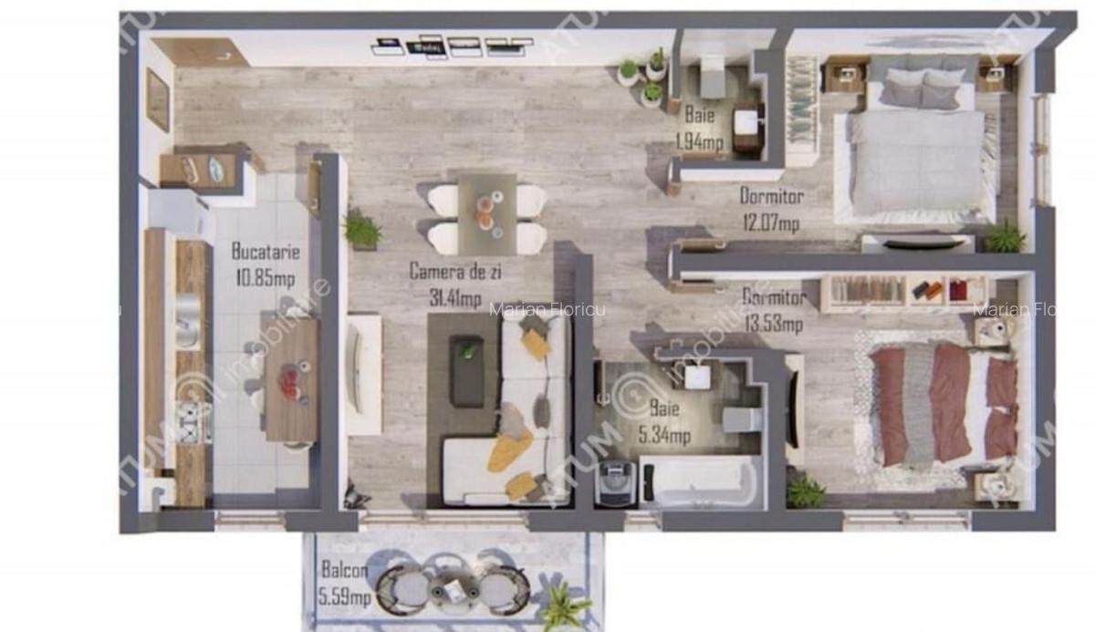 Apartament 3 camere mobilat si utilat 75 mp cu pod si loc pa - 4