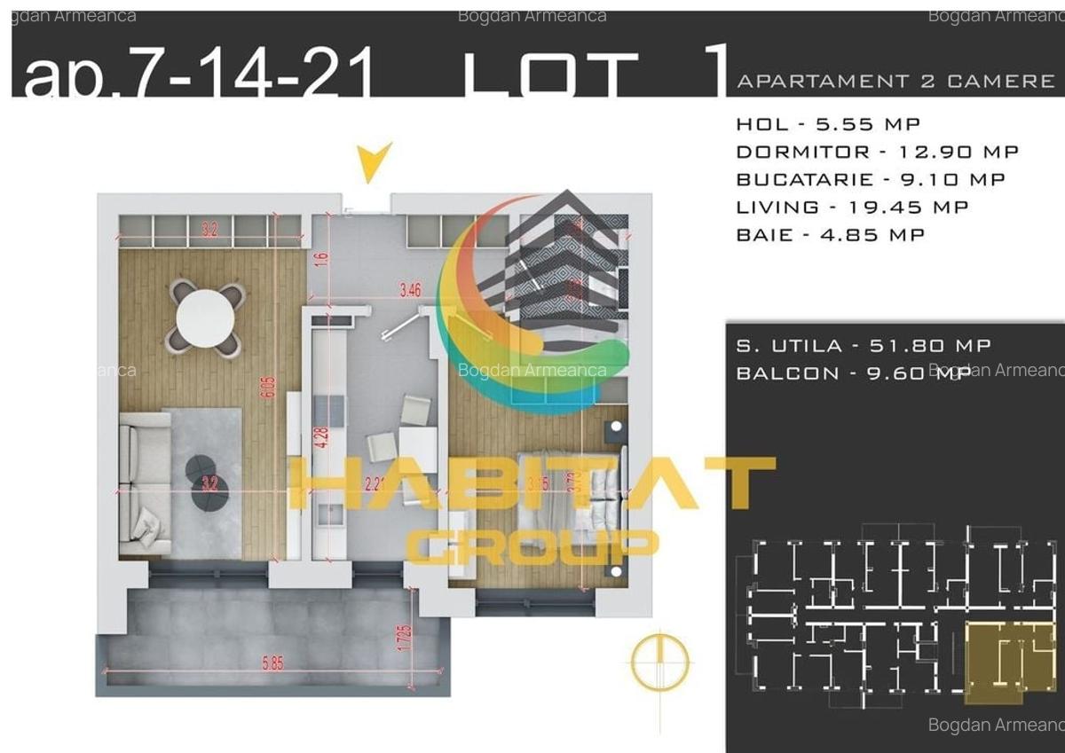 Vand apartament cu 2 camere decomandat in zona Pallady - 2