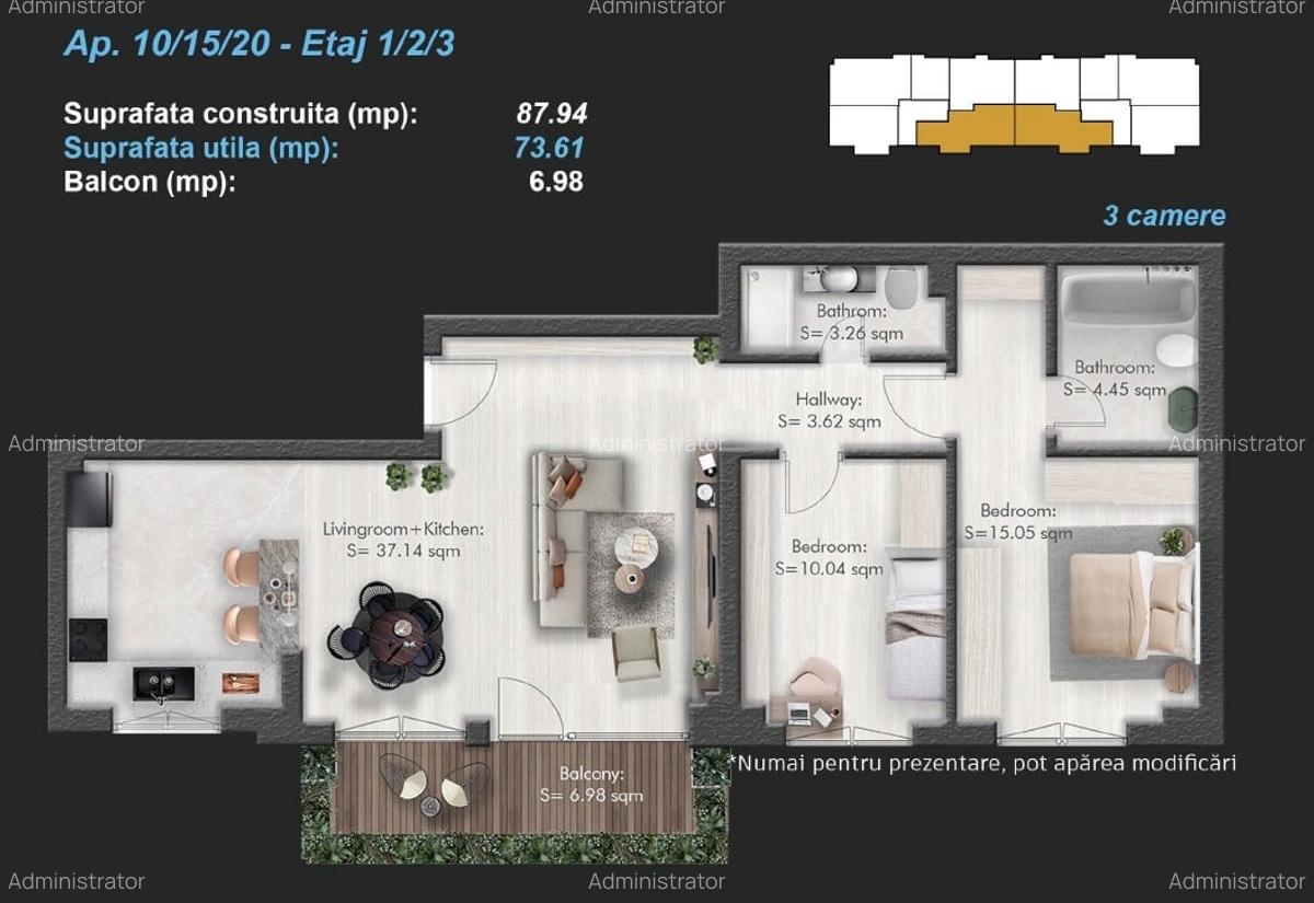 Apartament cu 3 camere decomandat în Militari - 2
