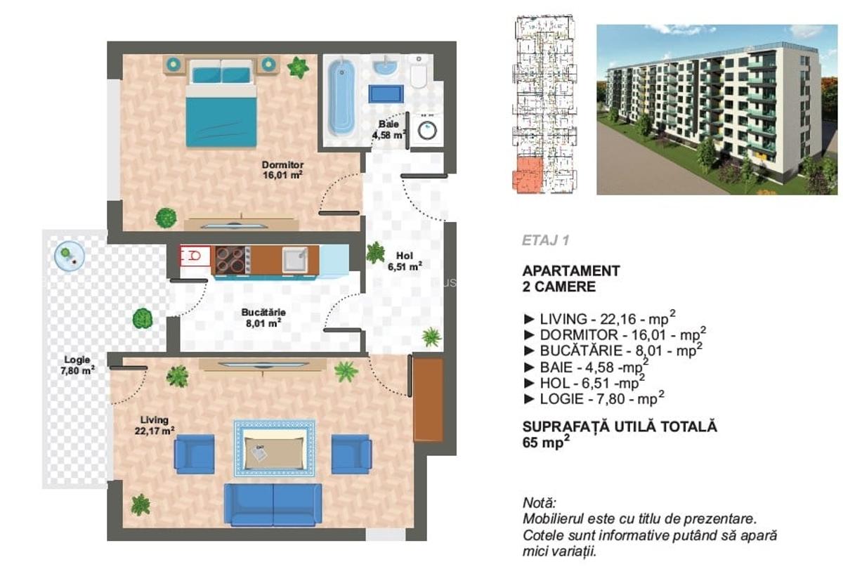 2 camere decomandat 65 mp,bloc nou,zona Aparatorii Patriei - 3
