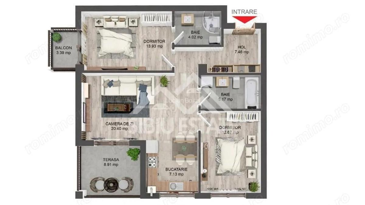 Apartament cu Gradina generoasa de 49 mp 3 camere, terasa, balcon - 8