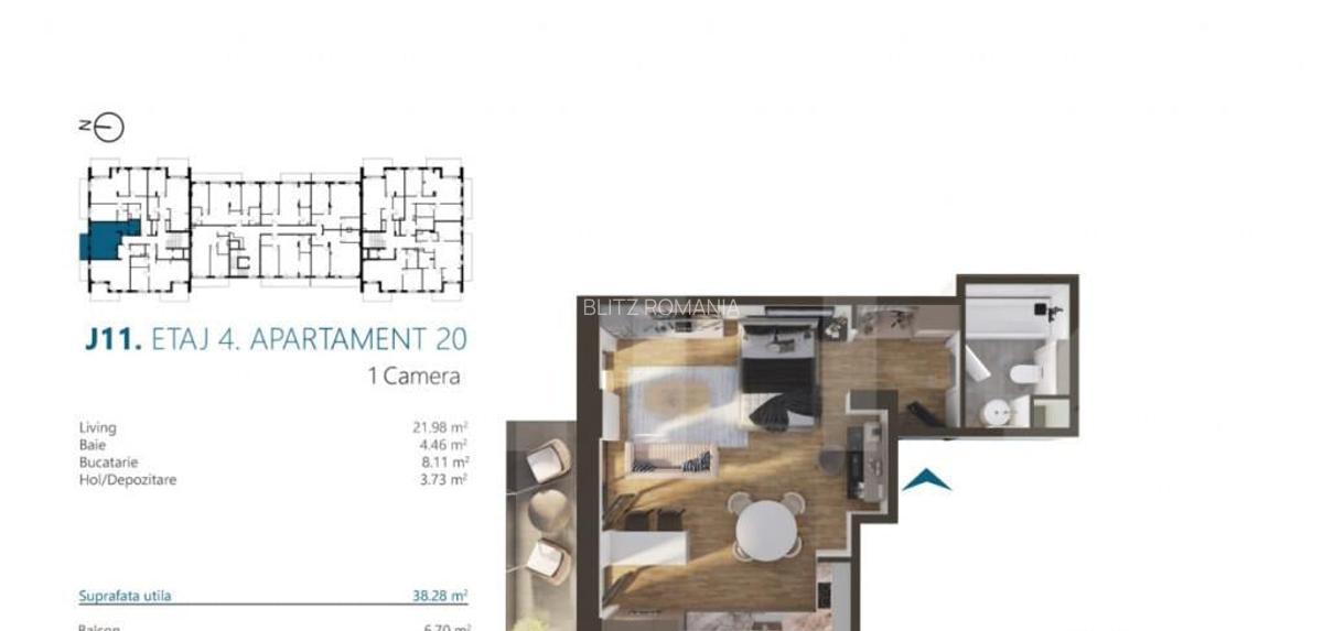 Apartament o camera, 40 mp, etajul 4, Zona Elite - 1 Apartament o camera, 40 mp, etajul 4, Zona Elite - 1