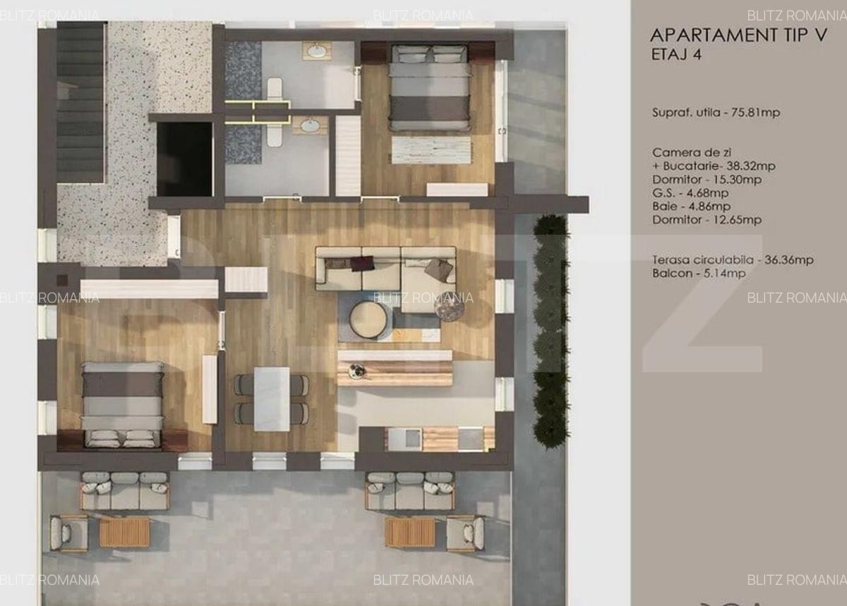 Apartament 3 camere, finisaje premium , terasa 36mp, Tractorul - 4