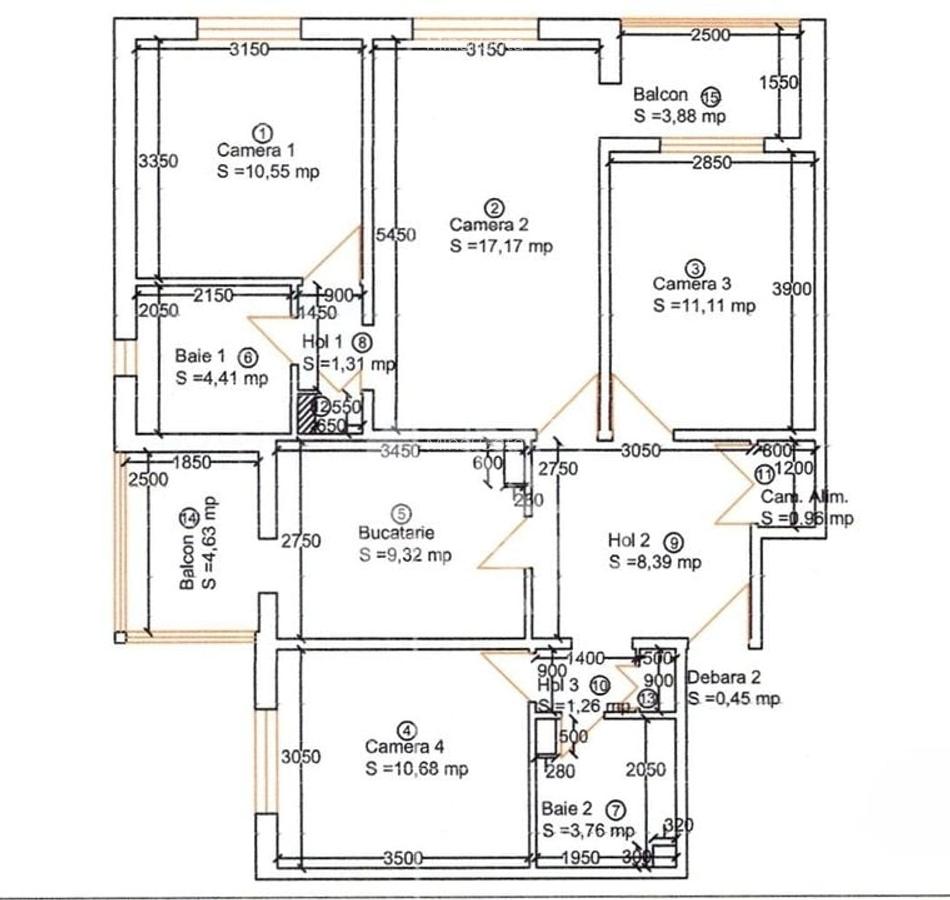 Apartament cu 4 camere, 2 bai, centrala proprie, zona Circumvalatiunii - 13