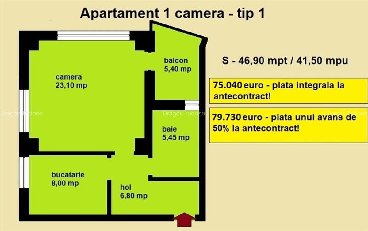Apartament 1 camera,  46,9 mp, bloc nou, Selgros Cug - 2