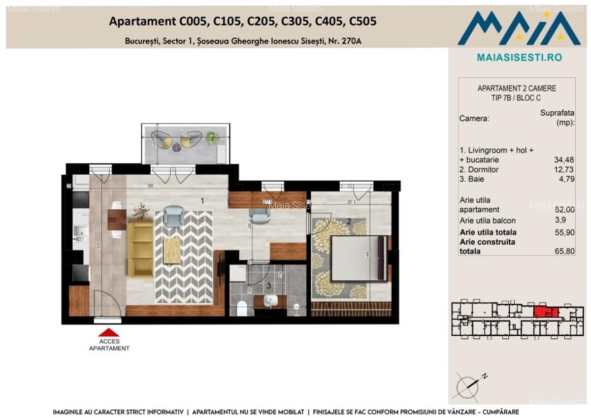 Apartament cu 2 camere decomandat în Băneasa - 11