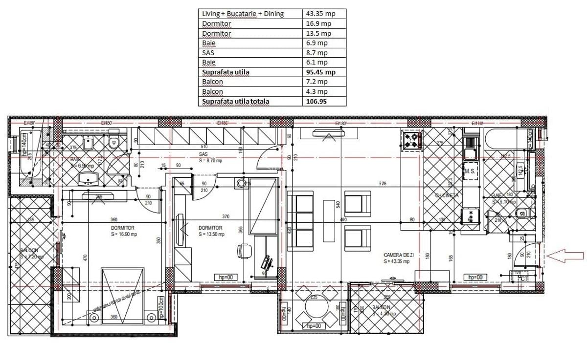 Apartament cu 3 camere semidecomandat în 13 Septembrie - 13