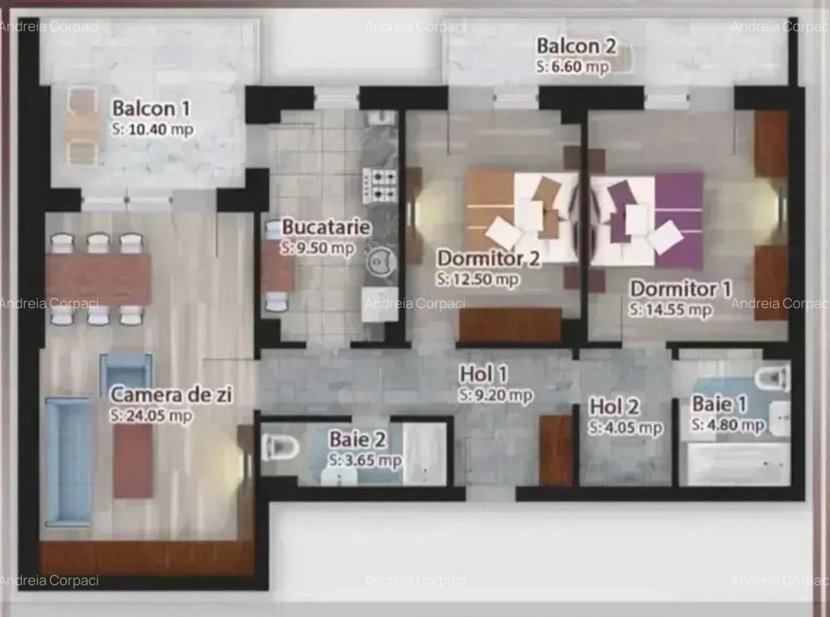 Apartament 3 camere - 82,3 mp + balcon 17 mp, etaj 3, imobil nou (predare 2026) - 6