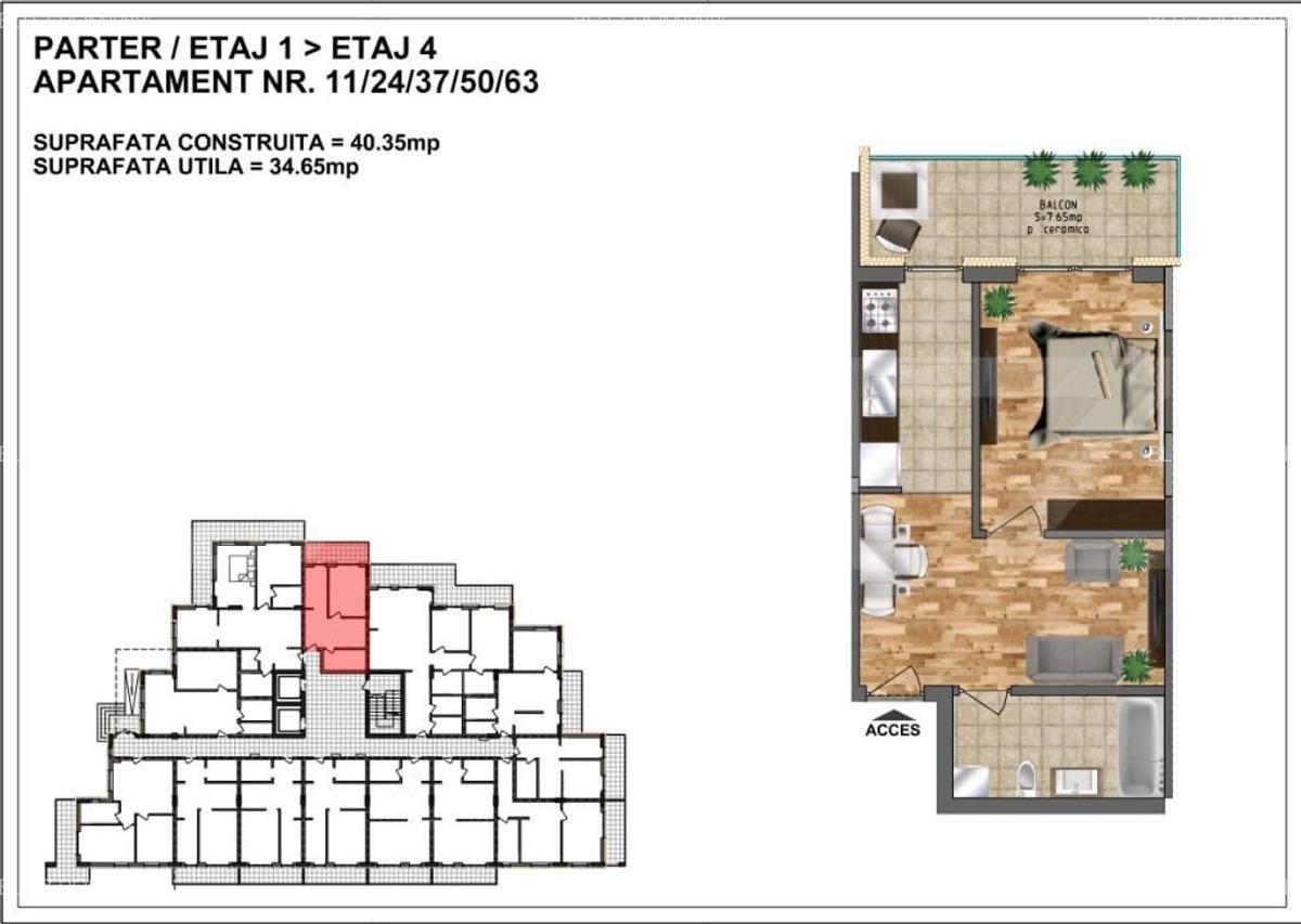 Garsoniera de vanzare - bloc nou, zona Aurel Vlaicu 34 mp + terasa 7,65 - 1