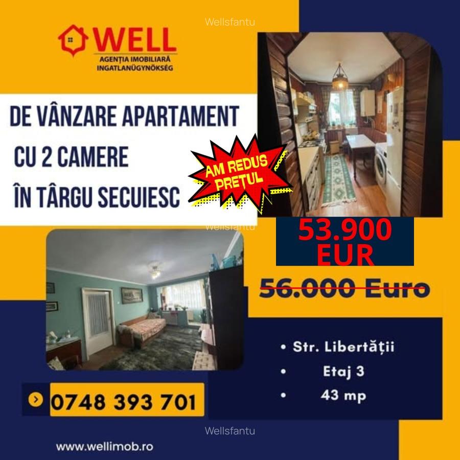 De vânzare apartament cu 2 camere în Târgu Secuiesc, pe strada Libertății - 1