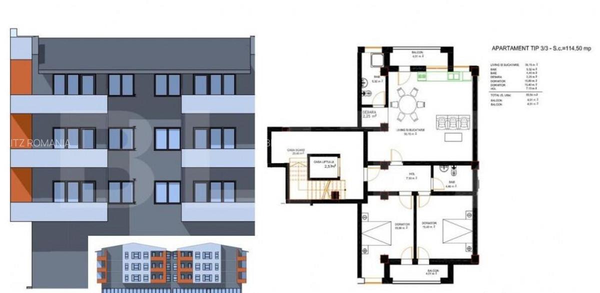 Apartament 3 camere, 93,44 mp, zona Ford - 1 Apartament 3 camere, 93,44 mp, zona Ford - 1