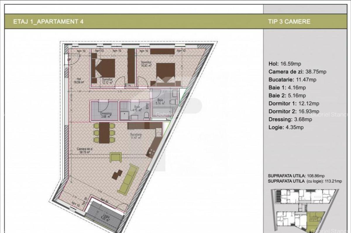 Duplex 3 camere cu terasa de 85mp in bloc nou, zona Nerva Tr - 3