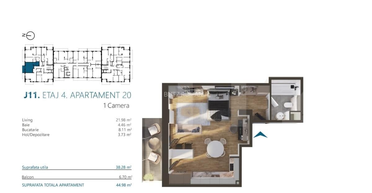 Apartament o camera, 40 mp, etajul 4, zona Elite - 1