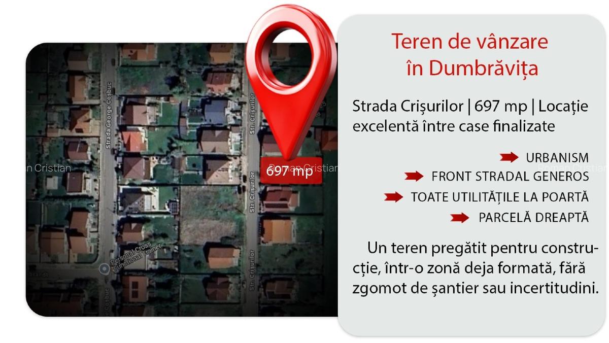 Teren de vânzare în Dumbrăvița – Strada Crișurilor | 697 mp | - 1