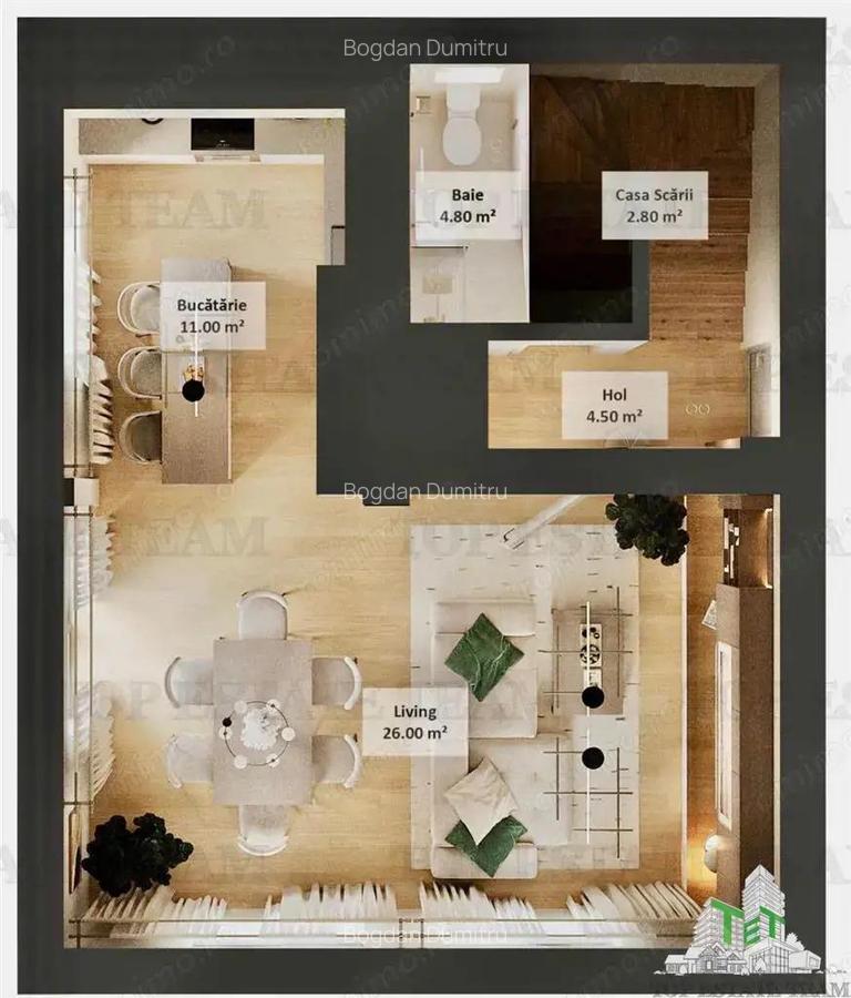 Vila individuala cuplata 5 camere, P+1+M, incalzire in pardoseala, toate utilitatile, 260 mp teren, - 4