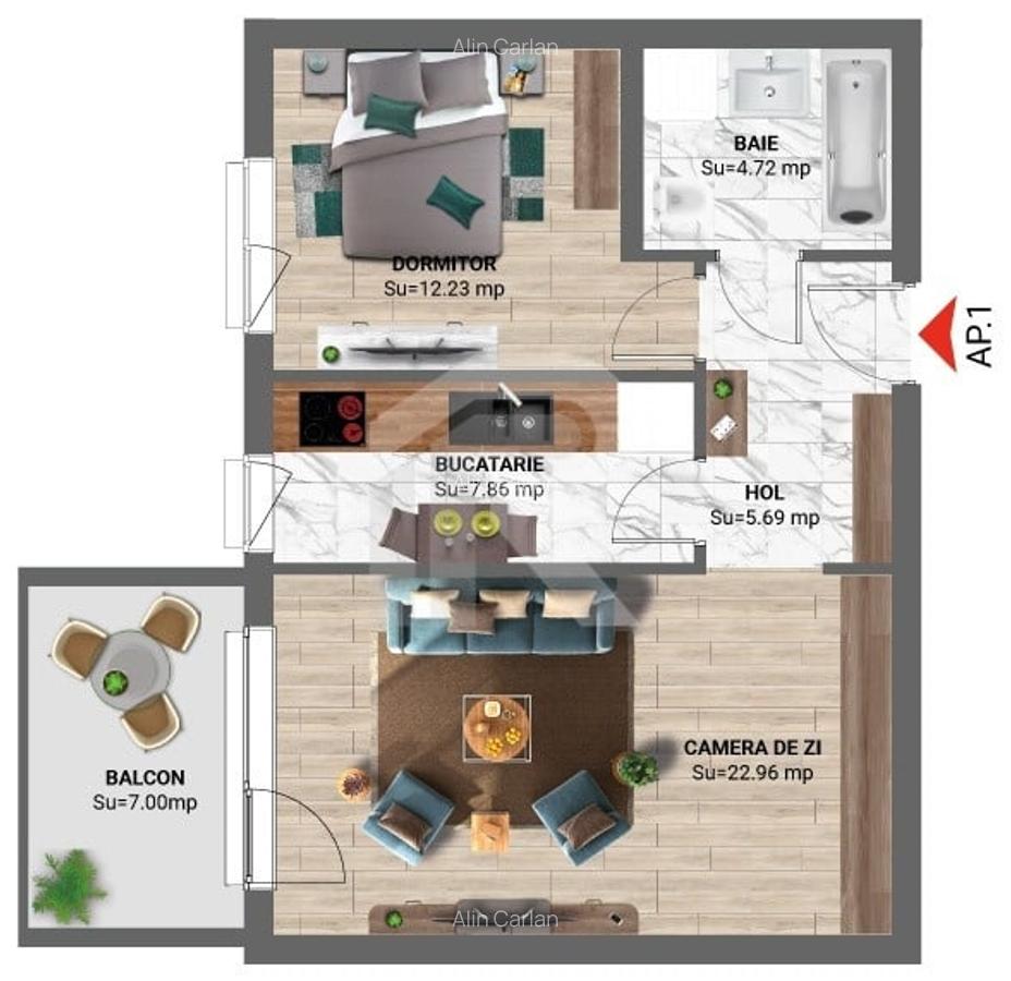 Apartament 2 camere - Greenfield Baneasa, 60,3 m?, bloc 2023 - 15