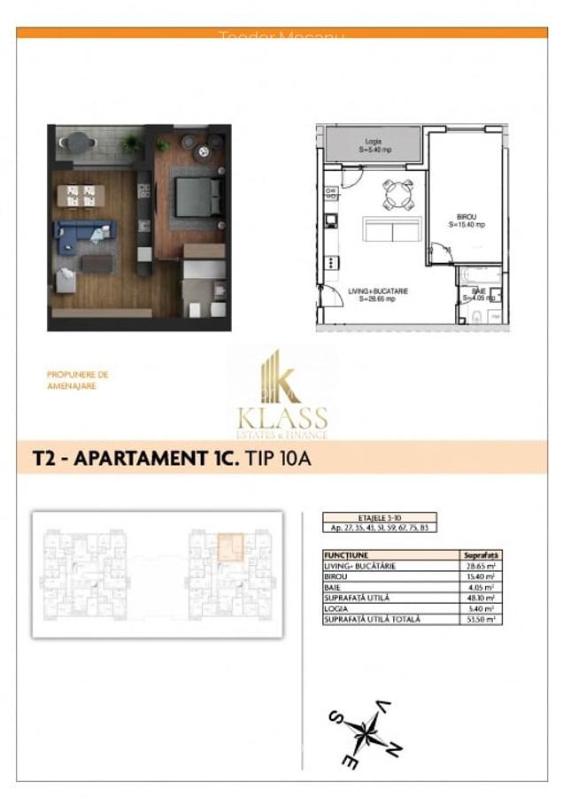 Studio spatios | 53,5 mp | Proiect nou | Metrou Aparatorii Patriei - 5