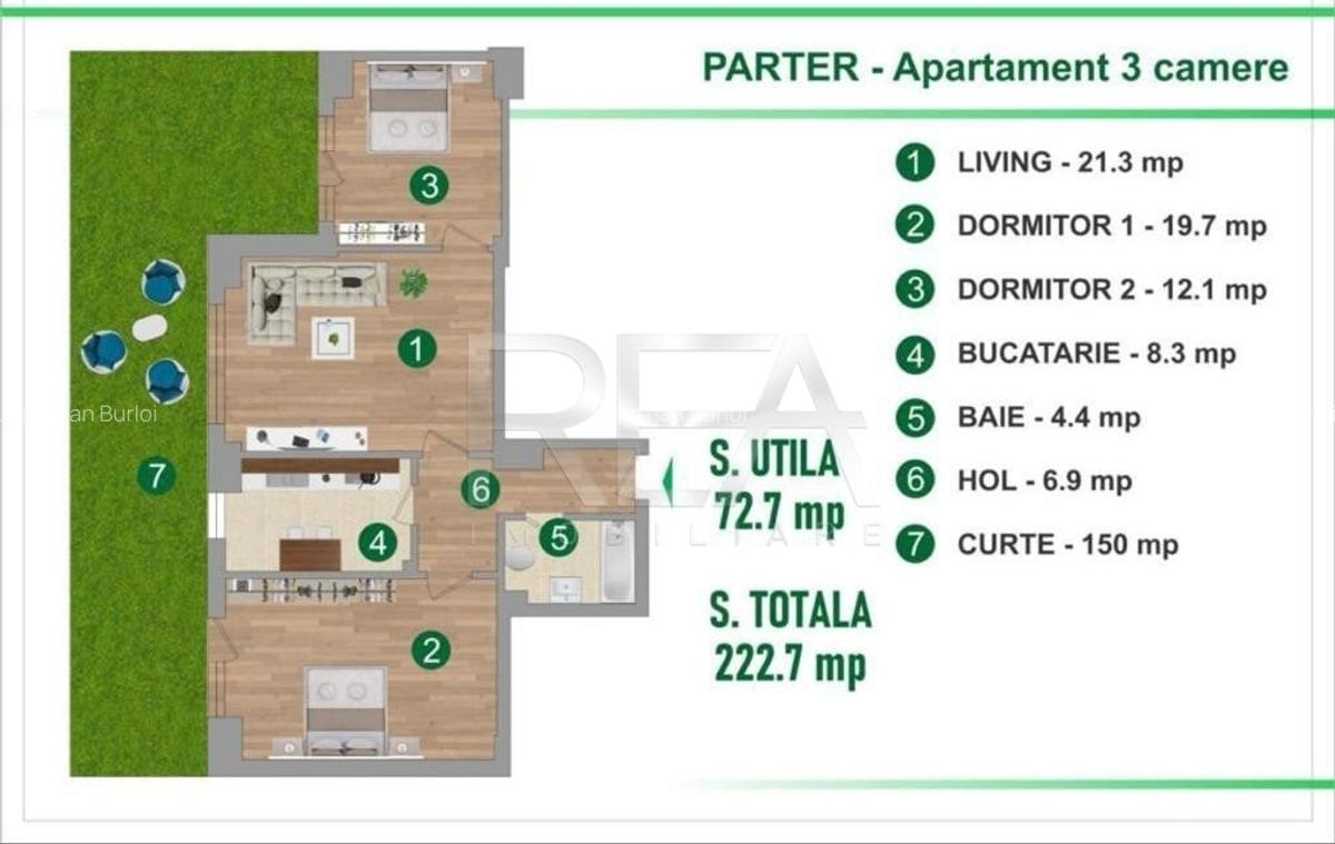 3 camere+curte de 150 mp - 2